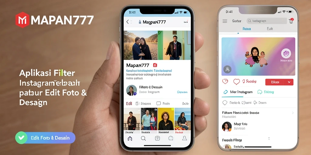 Tampilan antarmuka <strong>MAPAN777</strong> dengan berbagai filter Instagram.