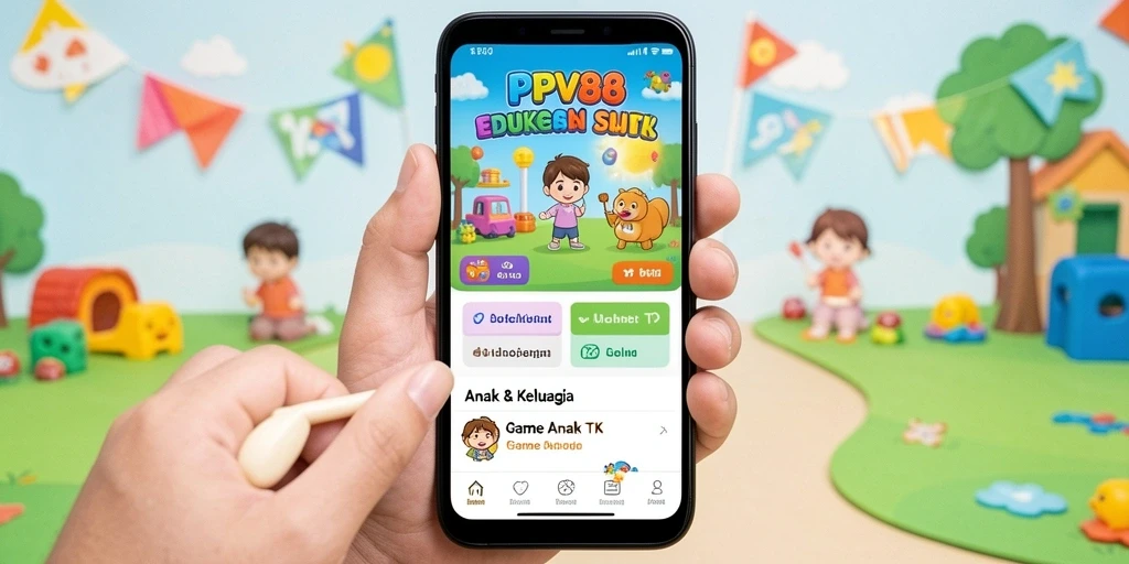 Antarmuka ceria dan interaktif aplikasi PPV88 untuk Game Anak TK.