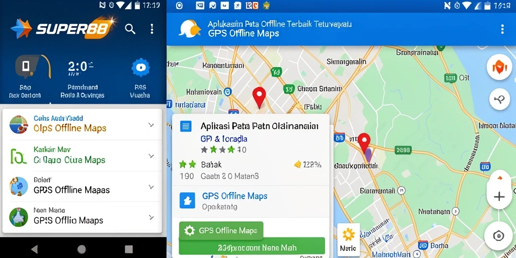 Tampilan antarmuka aplikasi SUPER88 dengan peta GPS Offline yang lengkap.
