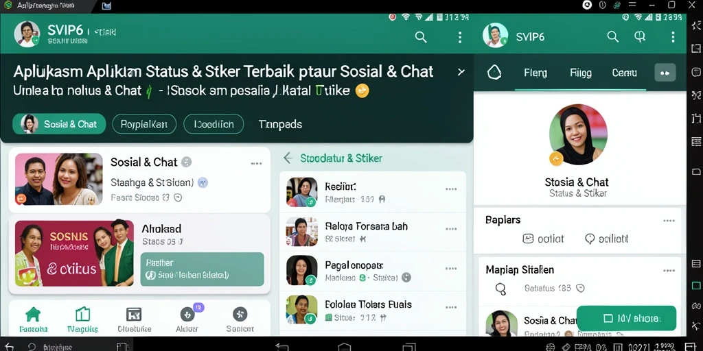 Screenshot utama SVIP6 menampilkan koleksi stiker dan status yang menarik.